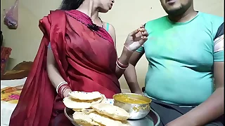 Arch time Indian festival holi celebrate with neaughbour wife